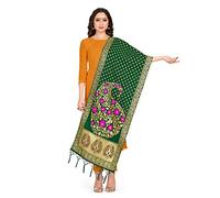 Elina fashion Women's Zari Work Indian Pakistani Banarasi Art Silk Woven Only Dupatta for Dress Material & Salwar Suit - Green - One Size