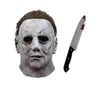 ELINA Latex Michael Myers Scary Horror Mask with Bloody Toy Knife Halloween Movie Killers Cosplay Costume for Kids Over 4 and Adult