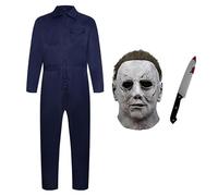ELINA Michael Myers Cosplay Costume Halloween Carnival Scary with Plastic Toy Knife and Latex Mask