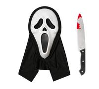 ELINA Rigid Plastic Scary Horror Ghost Mask with Bloody Toy Knife Halloween Scream Cosplay Costume for Kids Over 4 and Adult