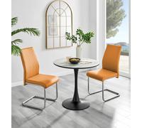 Furnitureboxuk Elina White Marble Effect Scratch Resistant Dining Table & 2 Lorenzo Faux Leather Chairs In Mustard Mustard One Size
