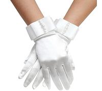 Elinadress Women's Wrist Length Bridal Gloves With Pearls For Wedding Dress Finger Gloves - White -