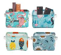 Elinala Fabric Storage Box, Small Storage Baskets, 4PCS Foldable Waterproof Small Canvas Fabric Tabletop Debris Storage Basket with Different Patterns