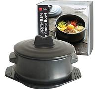 ElinCube Premium Korean Stone Bowl with Lid & Platter, Clay Pot for Cooking Hot Pot Dolsot Bibimbap and Soup Cookware