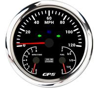 ELING 110mm 3 in 1 GPS Speedometer 0-120 MPH with Tachometer Fuel Level Gauge with 7 Colors Backlight 12V 24Volts (black+stainless steel, 0-120MPH with 0-8000RPM)
