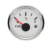 ELING 52mm 2'' Fuel Level Gauge Meter 0-90ohm With Backlight 12V 24Volts for Car Motorcycle Trucks Boats (white&stainless steel)