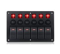 ELING 6 Gang LED Rocker Switch Panel Toggle Air Switch 12V 24V Waterproof On-Off Boat Marine Car Yacht (6 gang, Red)