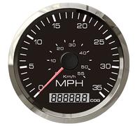 ELING 85mm 0-35MPH 0-55km/h GPS Speedometer COG for Trators Boats Universal 12V 24V with Red or Yellow Backlight (Black&stainless steel)