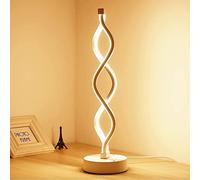 ELINKUME Twist Wave LED Table Lamp - 12 Watt Warm White Modern Decor Light with Standing 16.73 Inches Tall on 4.92 Inches Round Base - Brightness Dimmable Switch - White