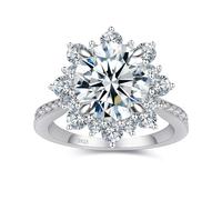 Elio Passero Moissanite Engagement Ring for Women 925 Sterling Silver Big Flower Shape Engagement Ring Moissanite Ring D Color VVS1 Wedding Rings Moissanite Rings 0.5/1.5/2/3 Ct