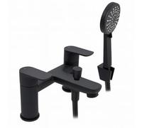 Elion Bath & Shower Mixer Tap Black - Modern Dual Lever Bath Filler with Handset, Hose and Wall Bracket, Matt Black Finish