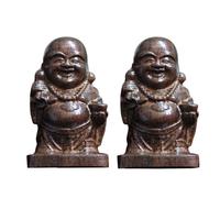 Elionless Wooden Laughing Buddha Statues, 2Pcs Small Buddha Ornaments Good Luck Chinese Feng Shui Decor for Home Office Car