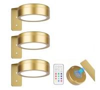 EliphonTowne 3 PCS Picture Lights for Wall - LED Magnetic Wall Lights for Home Bedroom Living Room Photo, Wireless Art Battery Operated Picture Light, Poster Light (Golden, Need Battery)