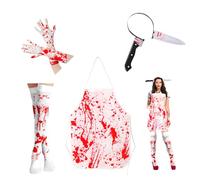 EliphonTowne 4PCS Bloody Nurse Costume Set - Nurse Scary Halloween Costume Women, Nurses Outfit Fancy Dress, Bloody Plastic Knife Headband Prop Gloves Stockings, Halloween Nurse Accessories for Adult Women