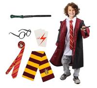 EliphonTowne 6 Pcs Wizard Costume Kids - Witch Fancy Dress Costumes Set, Witch Costume Kids with Wizard Robe Wand Tie Scarf Glasses Lighting Tattoo for Boys Girls Party Carnival Cosplay Halloween