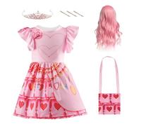 EliphonTowne Girls Princess Pink Costume Set - Girls Red Dress With Pink Wig And Crown, Halloween Dress Up, Princess Halloween Costumes, Kids Outfit, Carnival Cosplay Outfit - 120
