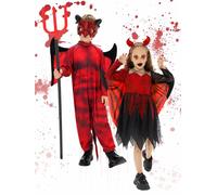 EliphonTowne Halloween Children's Red Bull Devil Costume with Horned Headdress for Girls Role Playing Carnival Party Masquerade Stage Photo Props-M