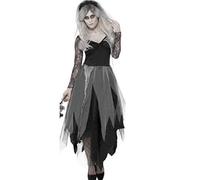 EliphonTowne Women's Halloween Costume, Black Ghost Bride, Evil Queen Cape, Evening Dress, Witch Robe, Horror Vampire Hooded Long Dress, Women's Horror Bride-L