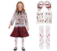 EliphonTowne Zombie Costume Girls - Girls Halloween Costumes Scary Horror Carnival, Girls Blood Drop Costume - Blood Dress, Role Play Girl Party Outfit M