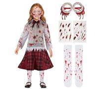 EliphonTowne Zombie Costume Girls - Girls Halloween Costumes Scary Horror Carnival, Girls Blood Drop Costume - Blood Dress, Role Play Girl Party Outfit L