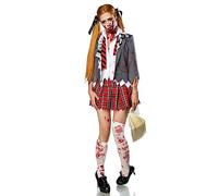 EliphonTowne Zombie Schoolgirl Costume - Horror Women, Halloween Costume for Girls, Jacket with Attached Shirt, Socks and Skirt, Zombie Girls Children, Horror Carnival (for 140-150 cm)