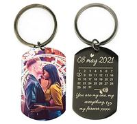 Eliphs Personalised Date Engraved Photo keyring, Custom Calendar Engraved Picture Keychain, Gift for Anniversary, Graduation, Wedding, Birthday, For Him & He, Special Day Marked Keyring