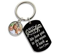 Eliphs Personalised Engraved Photo Printed Keychain :Daddy , Grandad, Mum Keepsakes Gift Key Ring Sentimental Xmas ,Occasion Memorial gift with Gift Pouch, Silver, 30mm x 50 mm