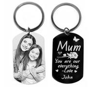 Eliphs Personalised Photo Engraved Keyring, Custom Keychain for Dad, Mum, Grandparents, Picture Engraved Text Engraved Chrome Keyring for Birthday, Anniversary, Graduation, Mother's Day Keepsake Gift