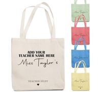 Eliphs Personalised Teacher Tote Bag, Teacher Gift, Teacher Stuff Tote Bag, Custom Name, Cotton Reusable Book Bag, End of Term Present,Thank You Gift from Students, School Tote for Teachers