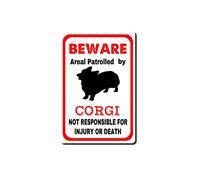 ELIPOS Tin Sign Corgi Sign warns That The Property is Guarded by a Corgi Vintage Style Metal Tin Sign Wall Art Decorative Metal Sign 8x12inch