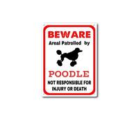 ELIPOS Tin Sign poodle sign warns that the property is guarded by a poodle Funny outdoor warning sign Home Gate Garden Bar Restaurant Cafe Office Shop Club Decoration 12x16inch