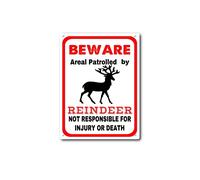 ELIPOS Tin Sign Reindeer Sign warns That The Property is Guarded by a Reindeer Funny Outdoor Warning Sign Metal Vintage Tin Sign Decor Bar Wall Art Sign 12x16inch
