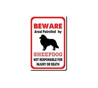 ELIPOS Tin Sign Sheepdog Sign warns That The Property is Guarded by a Sheepdog Funny Outdoor Warning Sign Home Gate Garden Bar Restaurant Cafe Office Shop Club Decoration 8x12inch