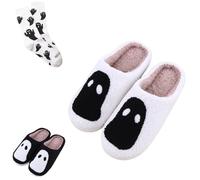 ELIRAR Halloween Ghost face Slippers and Socks for Women and Men Plush Non-slip Cute Fluffy Fall Cartoon Gift Slippers, White, 7.5-8 US Women/8-8.5 US Men