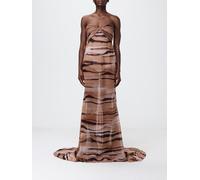 ELISABETTA FRANCHI Animal Print Chiffon Long Dress - Size: 44 - female