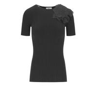 ELISABETTA FRANCHI BLACK T-SHIRT WITH FLOWER 42