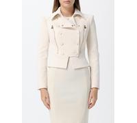 ELISABETTA FRANCHI Cropped Double-Breasted Biker Jacket in Crêpe - Size: 44 - female