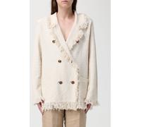 ELISABETTA FRANCHI Double-Breasted Bouclé Knit Blazer with Fringes - Size: 44 - female