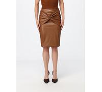 ELISABETTA FRANCHI Draped Synthetic Leather Midi Pencil Skirt with Slim Fit - Size: 40 - female
