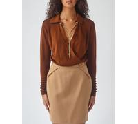 ELISABETTA FRANCHI Long-Sleeved Blouse with Metallic Mesh Details - Size: 40 - female