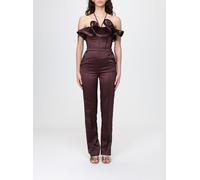 ELISABETTA FRANCHI Slim Fit Satin Jumpsuit with Rouches and Off-the-Shoulder Design - Size: 40 - female