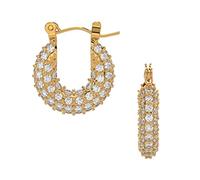 ELISE & DREW 18k Gold Plated, Gold Pave Huggies, Small Hoop Earrings, Gold Hoop Earrings, Stainless Steel, Cubic Zirconia, Gold Hoop Earrings for Women, Chunky Earrings for women, Stainless Steel,
