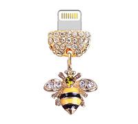 ELISE & FONDA CP456 USB Charging Port Crystal Anti Dust Plug Little 3D Honey Bee Phone Charm for iPhone 13/12/11/ XS MAX/XR/X/8 Plus/7/6S/8/SE iPad iPod (Yellow), 1.70 cm (L) x 0.6 cm (D) x 1.5 cm