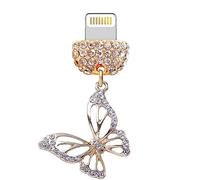 ELISE & FONDA CP625 USB Charging Port Crystal Anti Dust Plug Little Butterfly Phone Charm for iPhone 13/12/11/ XS MAX/XR/X/8 Plus/7/6S/8/SE iPad iPod (Gold), approx. 2.5 cm (L) x 0.2 cm (W) x 2.0 cm