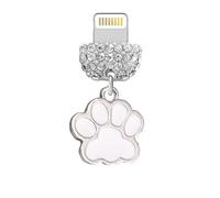ELISE & FONDA CP672 USB Charging Port Crystal Anti Dust Plug Little Cat Paw Phone Charm for iPhone 14/13/12/11/ XS MAX/XR/X/8 Plus/7/6S/8/SE iPad iPod (White)