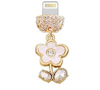 ELISE & FONDA CP685 USB Charging Port Crystal Anti Dust Plug Little Sunflower Phone Charm for iPhone 14/13/12/11/ XS MAX/XR/X/8 Plus/7/6S/8/SE iPad iPod (White)