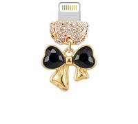 ELISE & FONDA CP688 USB Charging Port Crystal Anti Dust Plug Little Love Heart Bow Phone Charm for iPhone 14/13/12/11/ XS MAX/XR/X/8 Plus/7/6S/8/SE iPad iPod (Black)