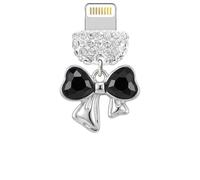ELISE & FONDA CP708 USB Charging Port Crystal Anti Dust Plug Little Love Heart Bow Phone Charm for iPhone 14/13/12/11/ XS MAX/XR/X/8 Plus/7/6S/8/SE iPad iPod (Black)
