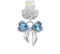 ELISE & FONDA CP726 USB Charging Port Crystal Anti Dust Plug Little Love Heart Bow Phone Charm for iPhone 14/13/12/11/ XS MAX/XR/X/8 Plus/7/6S/8/SE iPad iPod (Blue)