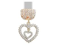 ELISE & FONDA TP1017 Type-C Charging Port Crystal Anti Dust Plug Little Crystal Double Love Hearts Cell Phone Charm for iPhone 15/16/Samsung/OnePlus/Xiaomi/oppo Android Phones (Gold)